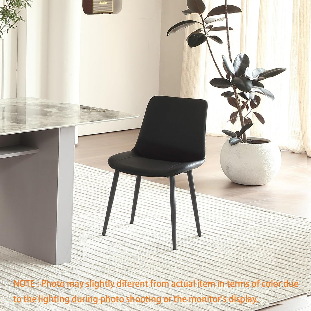 Black Leather Dining Chairs Set of 4, Mid Century Modern Faux Leather Kitchen & Dining Room Chairs