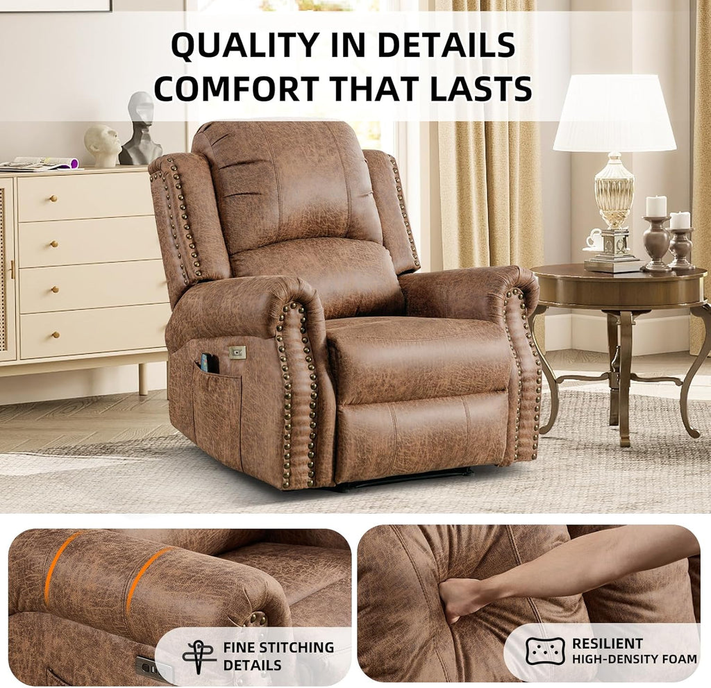 Power Recliner Chair with Massage and Heat, Faux Leather Electric Massage Reclining Chair for Adults with Overstuffed