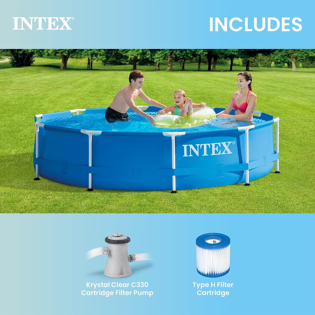 Metal Frame 10ft x 30in Round Above Ground Swimming Pool Set Bundle | 26175EH - 330 GPH Cartridge Filter Pump & Pool