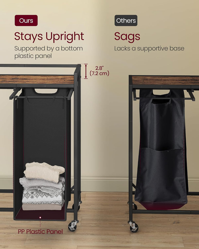 Laundry Sorter, 29 Gal. (110 L) Laundry Hamper Basket with 2 Compartments, Rolling Cart with Wheels, Shelf, Removable