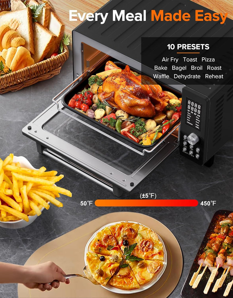 Bravo Pro Smart Air Fryer Toaster Oven Combo, Airfryer Convection Oven Countertop, 10-in-1 Functions with Quicker & Even Crisp Technology, 1800W, 50-450°F, PFAS-Free, 21QT, Black