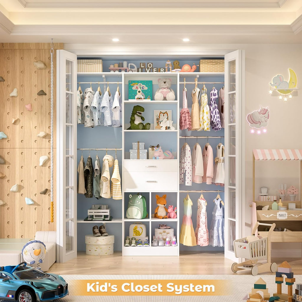 5FT Closet Organizer System with Wooden Drawers, 60 Inches Walk In Closet System With 5 Hanging Rods, Can Fit 1.58 to