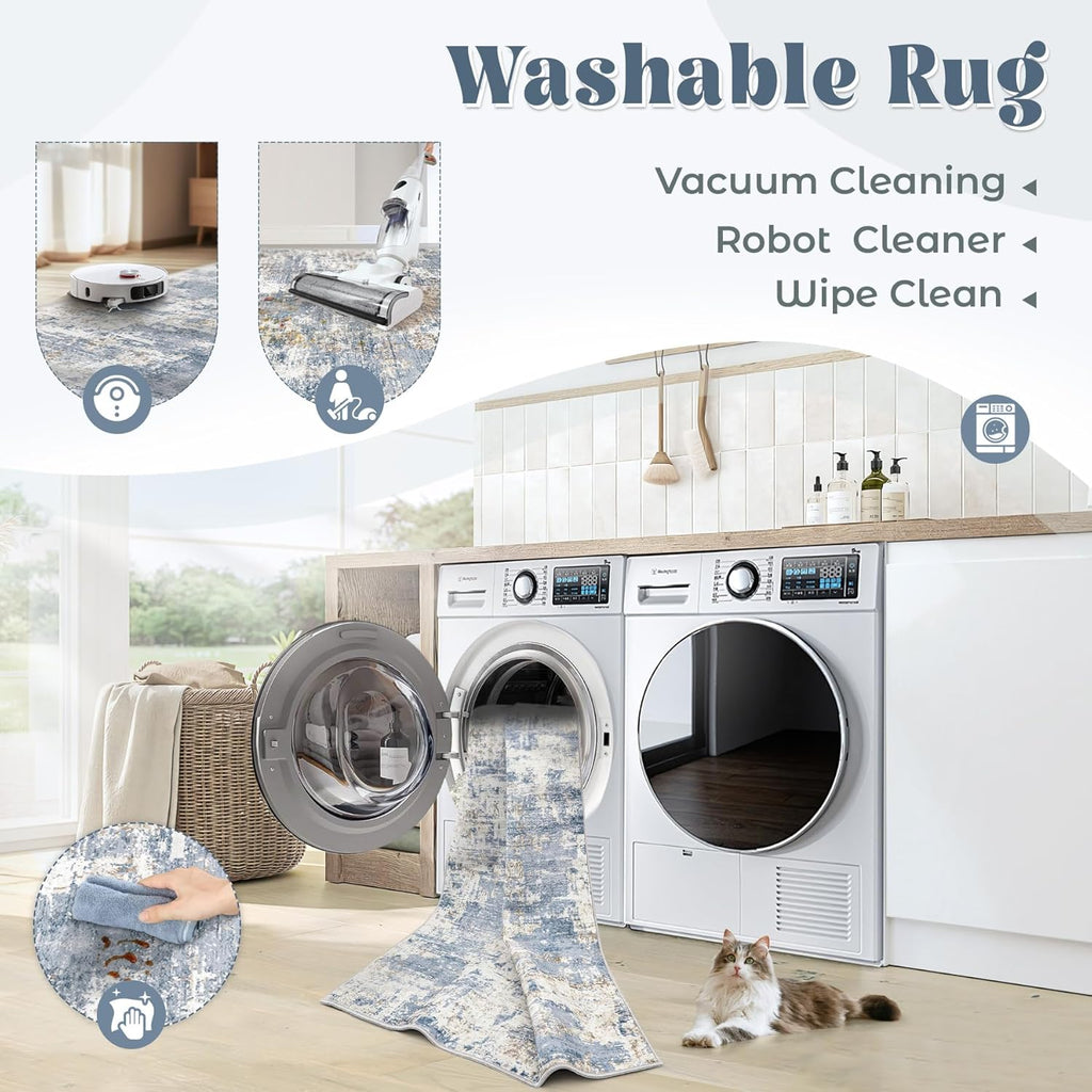 Area Rugs for Living Room, Washable Modern Abstract Large Area Rug Neutral Soft Non Slip Kids Rug Stain