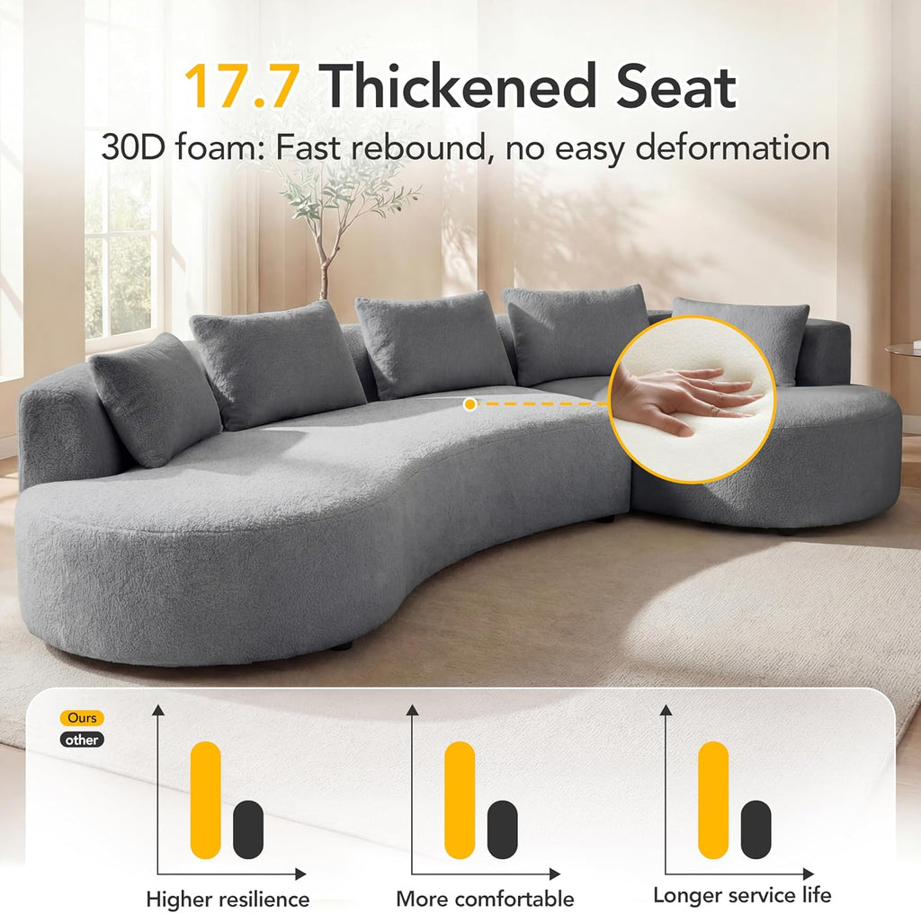 122" Modern Curved Oversized Sectional Sofa with Right Chaise for Living Room