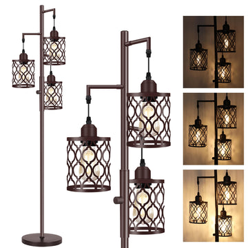 68" Farmhouse Floor lamp, Dimmable Industrial Floor Lamps, 3 Light Rustic Standing Tall Lamp Including 3 PCS 6W E26