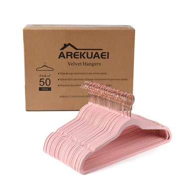 Premium Blush Pink Velvet Hangers (Pack of 50) Heavyduty - Non Slip - Copper/Rose Gold Hooks, Space Saving Clothes