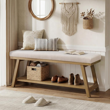 45" Entryway Bench Upholstered Storage Bench Shoe Rack Bench , Mudroom, Balcony, Sturdy Indoor Bench Seat Holds Up to