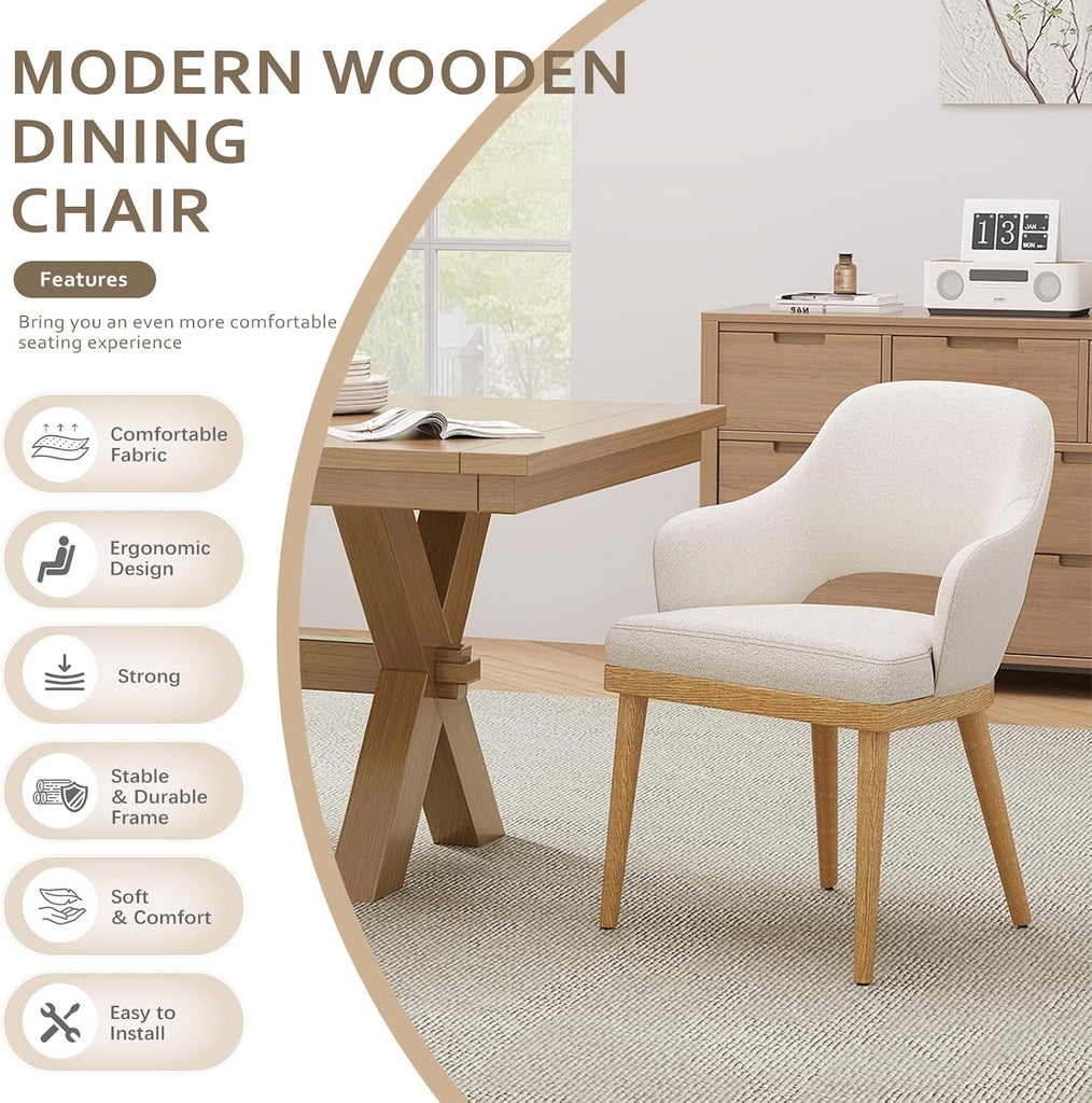 Wooden Dining Chairs Set of 2, Modern Fabric Upholstered Dining Room Chair, Kitchen Side Chairs, Farmhouse Dinner
