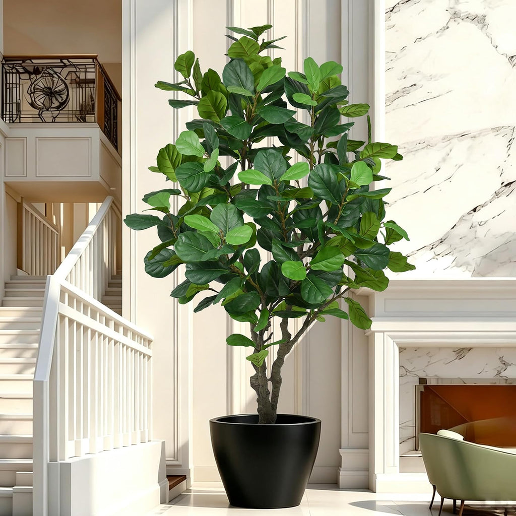 8FT Artificial Fiddle Leaf Fig Tree - Tall Faux Ficus Lyrata Plant with 260 Realistic Leaves and Trunk, Large Fake