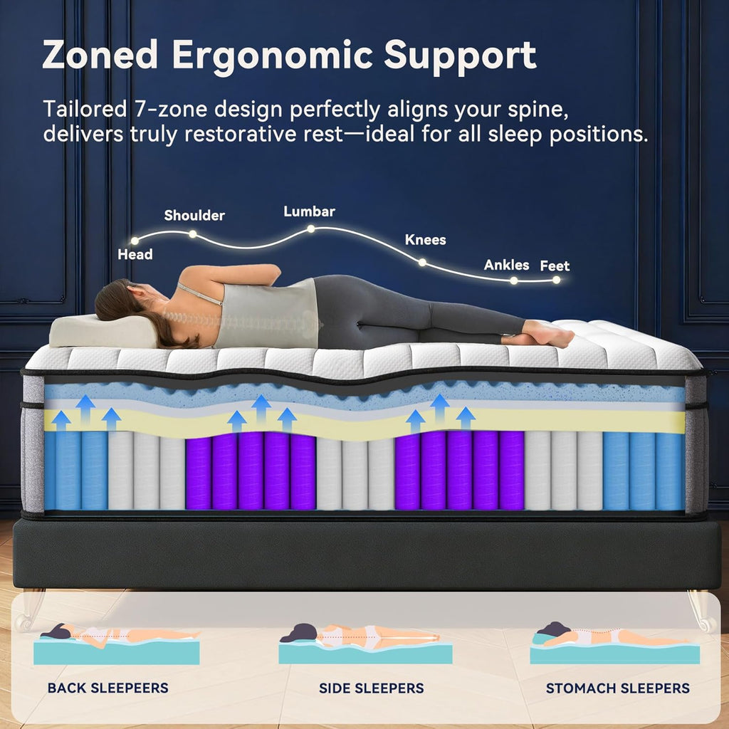 Upgraded Luxury 14 Inch California King Size Hybrid Mattress, Firm Feel | Memory Foam & Pocket Springs, Reinforced