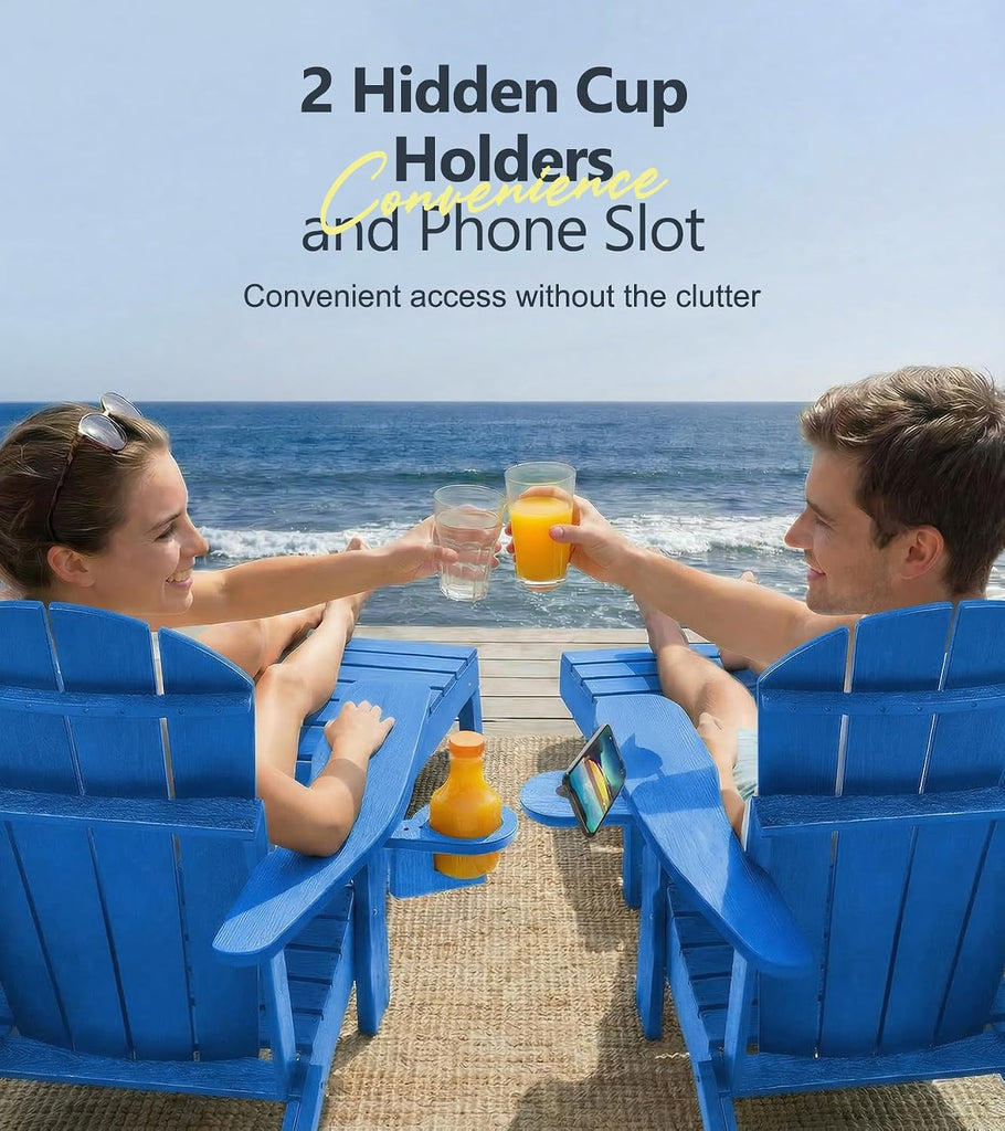 Folding Adirondack Chairs Set of 2 with Ottoman, 5-Position Adjustable Backrest, HDPE All-Weather Fire Pit Chairs