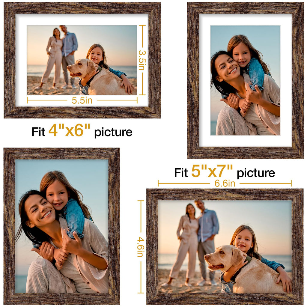 5x7 Picture Frames Set of 4, for Wall or Tabletop, Rustic Brown