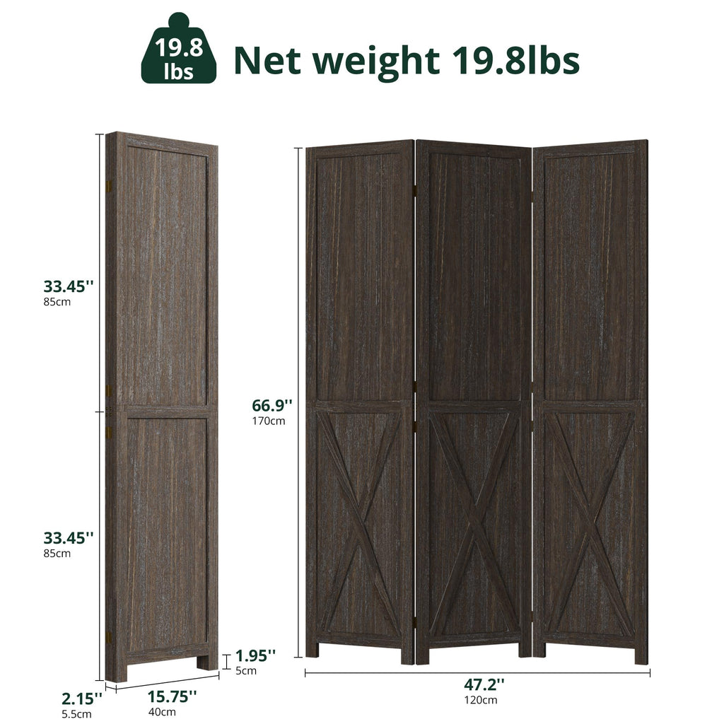 3 Panel Folding Room Divider, Solid Wood Privacy Screen, Freestanding Partition Wall, Temporary Wall