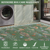 Mushroom Insect 8ft Round Rug Washable Non-Slip Soft Ultra-Thin Large Boho Circle Carpet for Entrywa