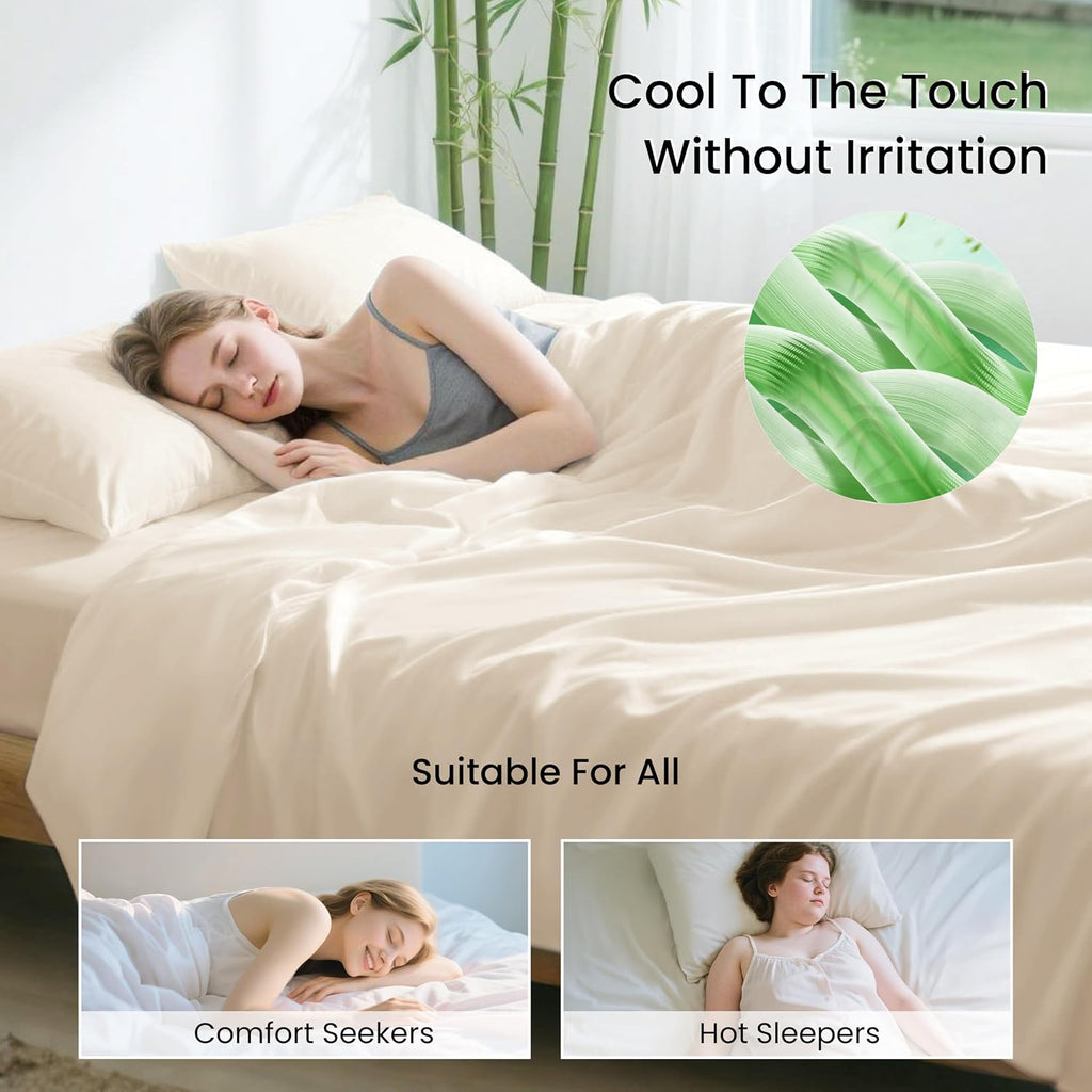 3 Piece Twin XL Sheet Set, 100% Rayon Derived from Bamboo, Cooling & Breathable, Soft Silky Deep Pocket up to 16"