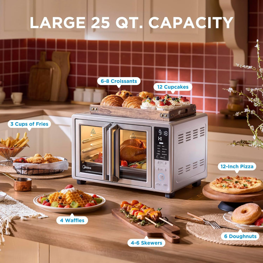 Flexify Slim 8-in-1 French Door Toaster Oven Air Fryer Combo, Compact Countertop Oven with Infrared SpeedHeat, 25