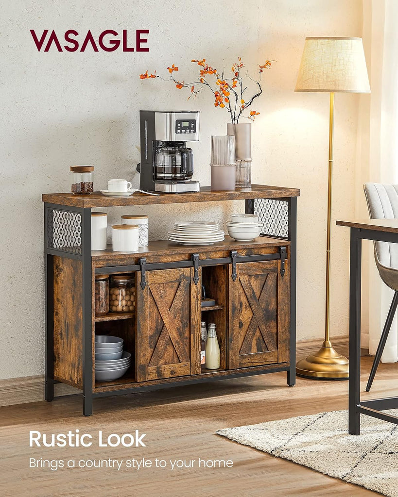 Buffet Cabinet, Coffee Bar Storage Cabinet, Sideboard with 2 Sliding Barn Doors, Adjustable Shelves, 13 x 39.4 x 31.5