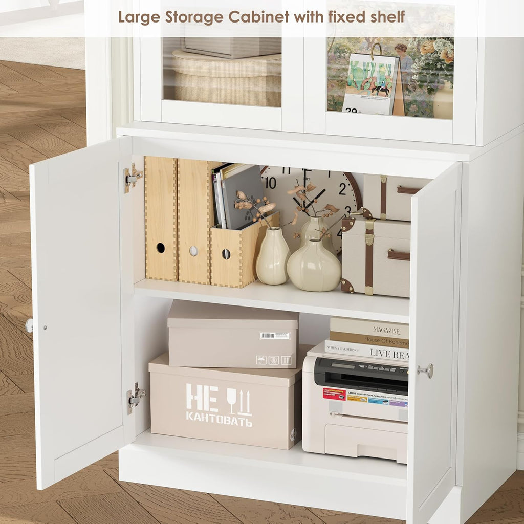 73.2" Tall Bookcase with Glass Doors, 6-Tier Book Shelf with Adjustable Shelf, Tall Bookshelf with Storage Cabinet