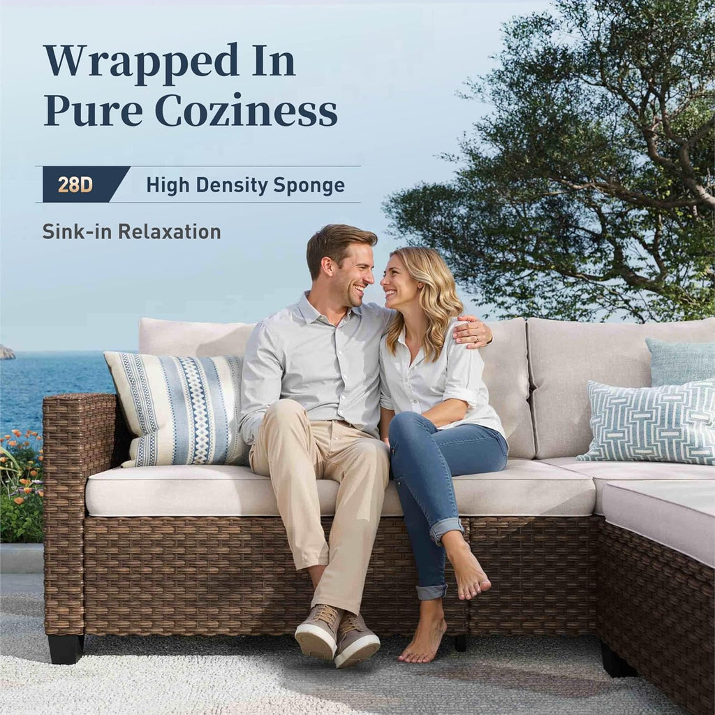 Patio Furniture Set Outdoor Furniture Brown Wicker Rattan Patio Conversation Sets with Cushion Outside Sofa Set,7