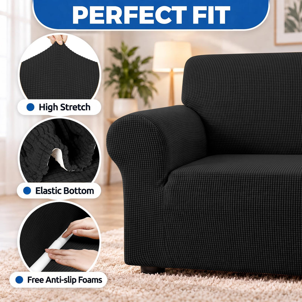 Stretch Couch Covers for Sofa, 3 Cushion Couch Slipcover, Black