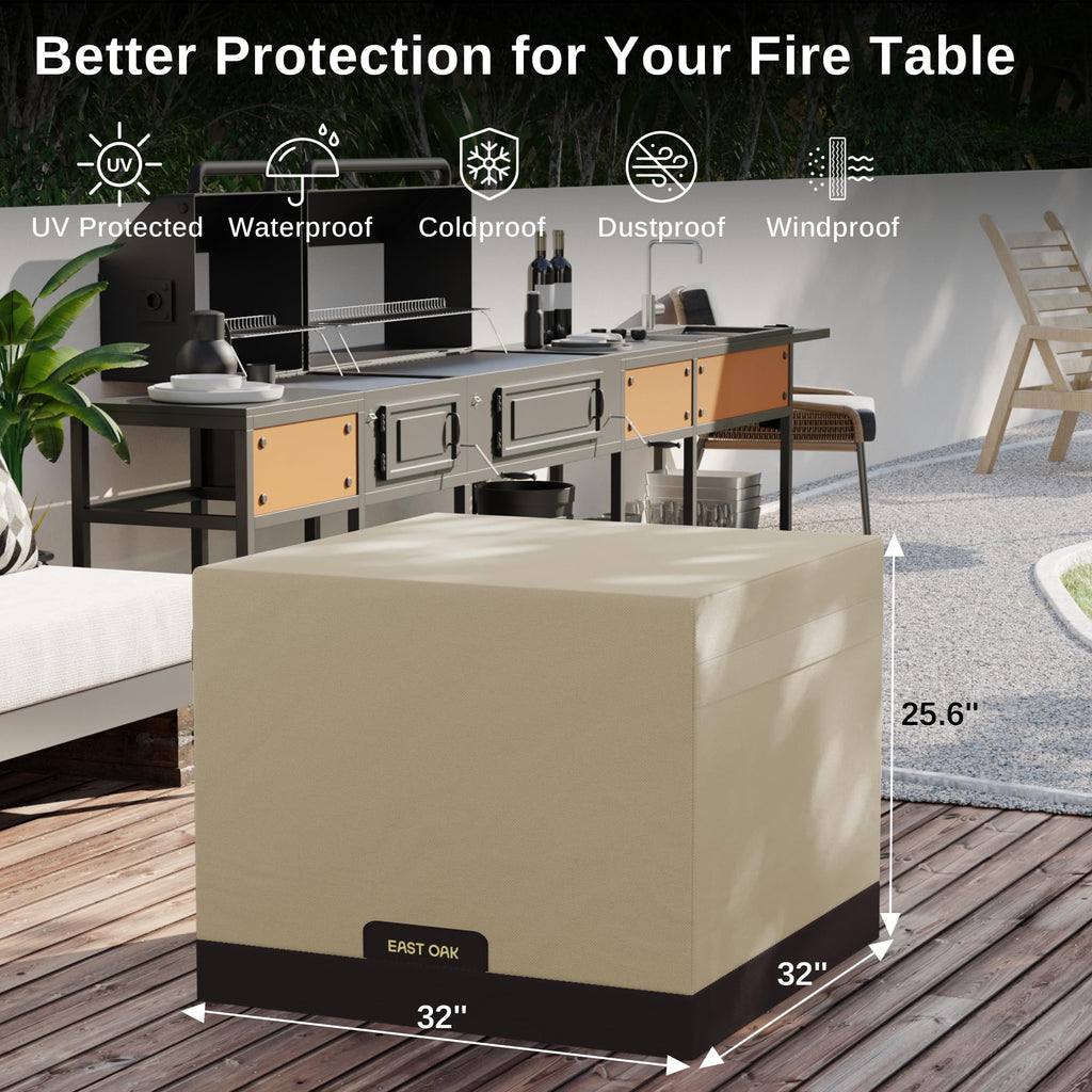 32Inch Fire Pit Table Cover for Outdoor Propane Fire Pit Table, 600D Heavy-Duty Fabric, Waterproof, Dustproof and