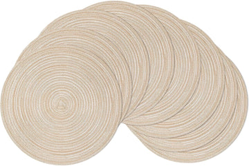Round Braided Placemats Cotton Fabric Round Table Mats Non Slip Washable 15 inch Round Place Mats Home Party - Set of 8