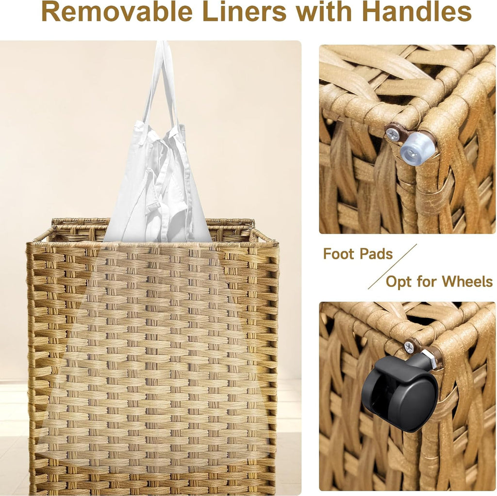 88L Slim Laundry Hamper with Wheels, 23.3 Gallon Rolling Laundry Basket with Lid, Tall and Narrow Laundry Hamper with