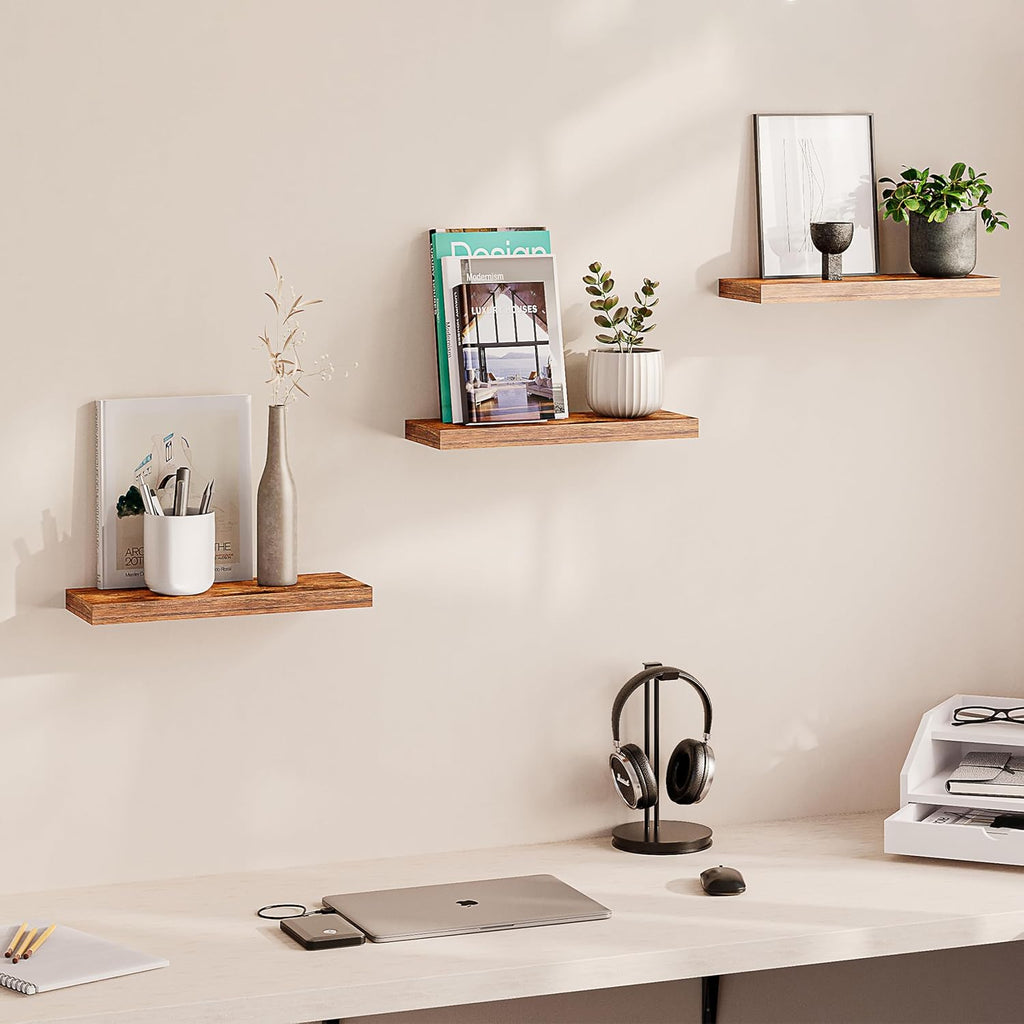 Floating Shelf, 3-Pack 16" Rustic Brown Floating Shelves for Wall, Wood Wall Shelf Décor, Floating Shelves , and