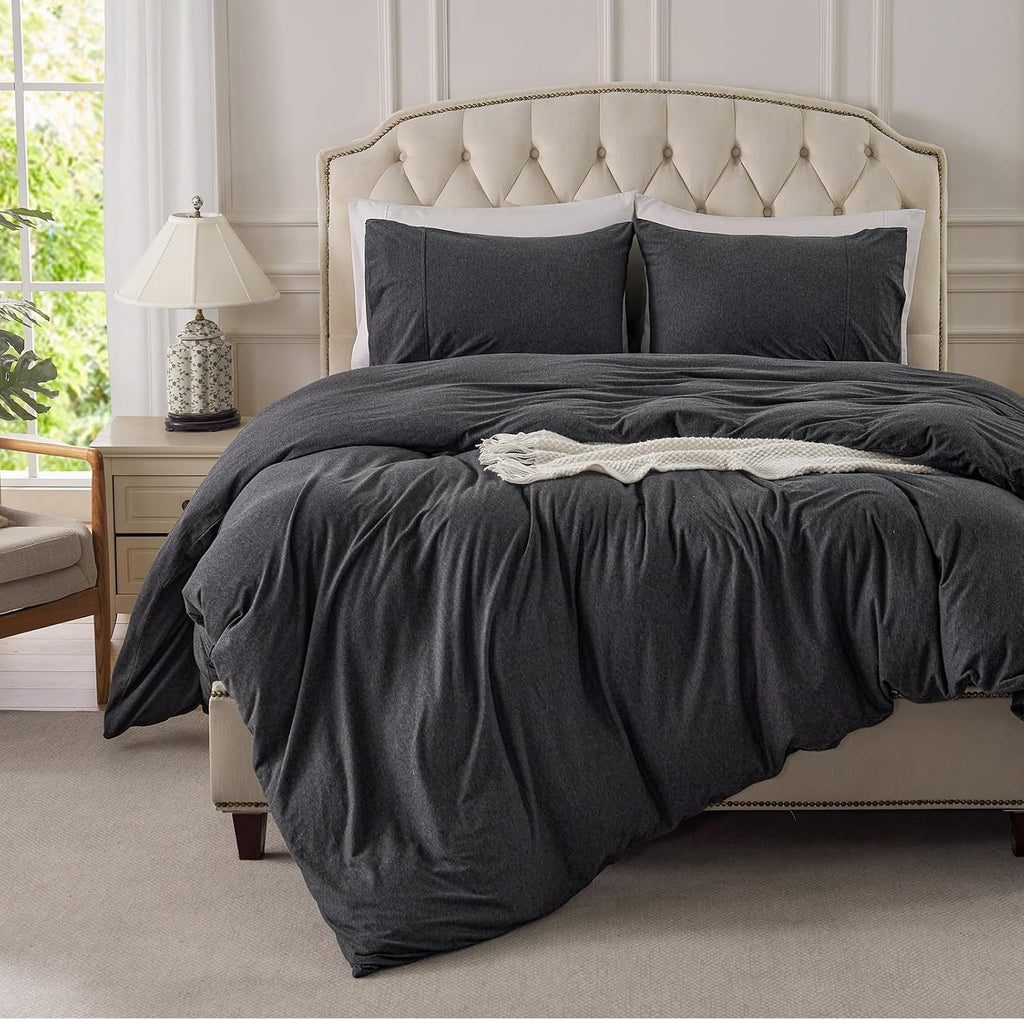 Jersey Knit Duvet Cover Set Heather Charcoal Grey King