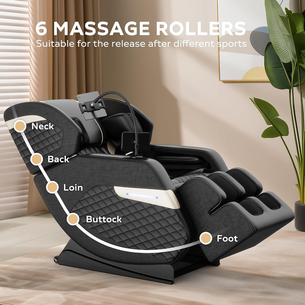 Massage Chair Full Body, Zero Gravity Massage Recliner Chair with Foot Shiatsu & Back Heating, 6 Fix Point Rollers, 5