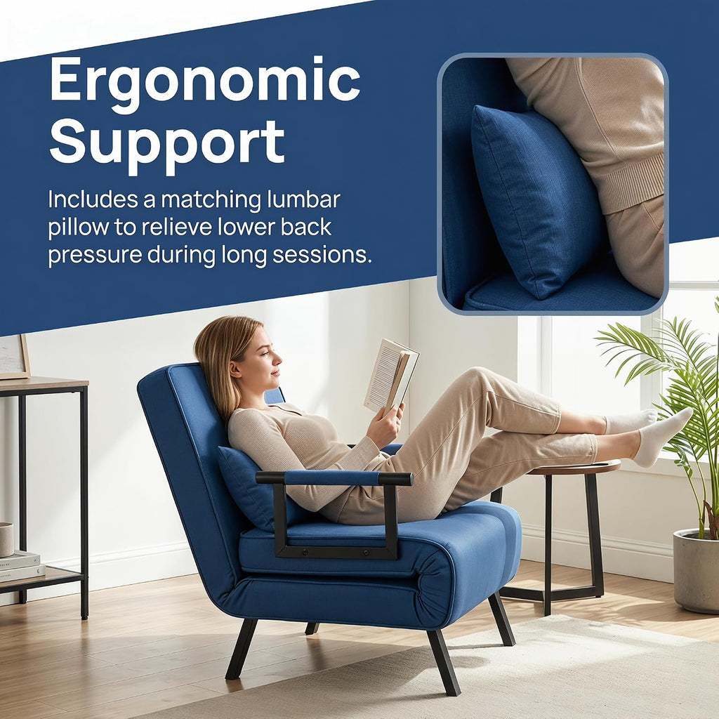 5 in 1 Convertible Bed Sleeper Chair, Chair Bed for Adults with 5 Adjustable Backrest, Folding Chaise Lounge Couch