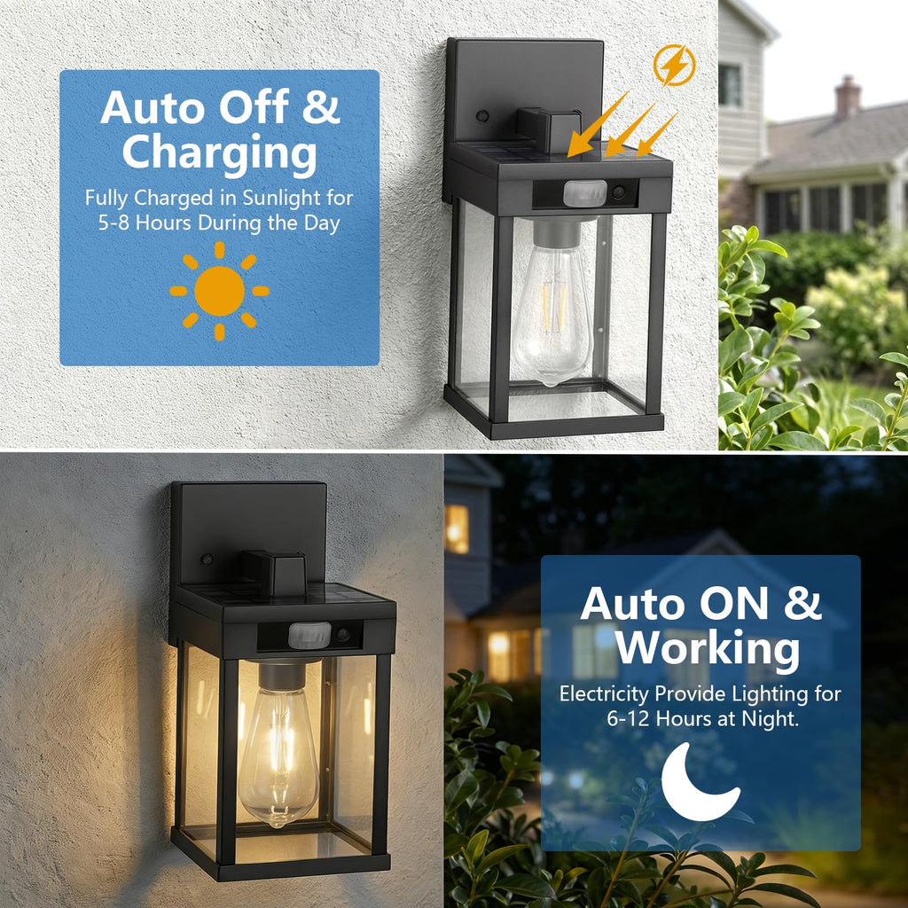 Solar Wall Lanterns Outdoor with 3 Lighting Modes & Motion Sensor, 2 Pack