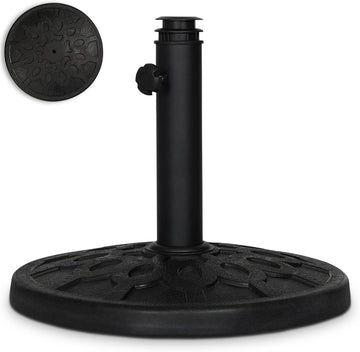 20 lb Round Patio Umbrella Base - Heavy Duty Resin-Coated Calcium Carbonate Stand with Adjustable Pole Adapters Fits