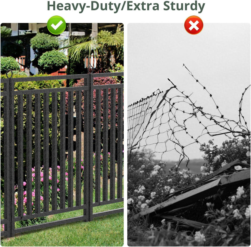 Decorative Garden Fence Metal Dog Fence Outdoor for Yard, 18ft (L) × 40in (H), 7 Panels + 1 Gate, Heavy Duty Animal