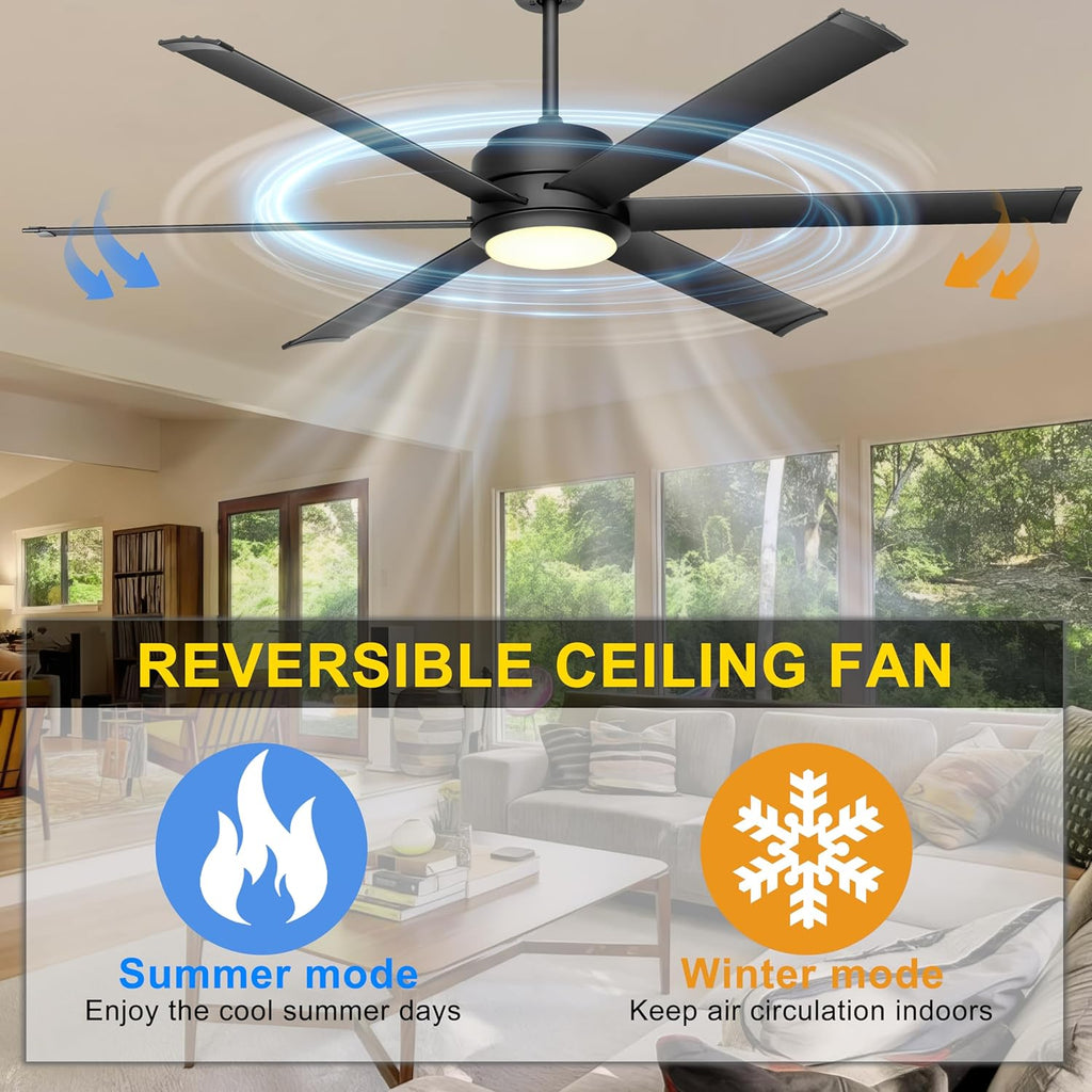60" Industrial Ceiling Fan with Lights - Remote & APP Control, Dimmable, DC Motor, Outdoor Fan with Aluminum Blades