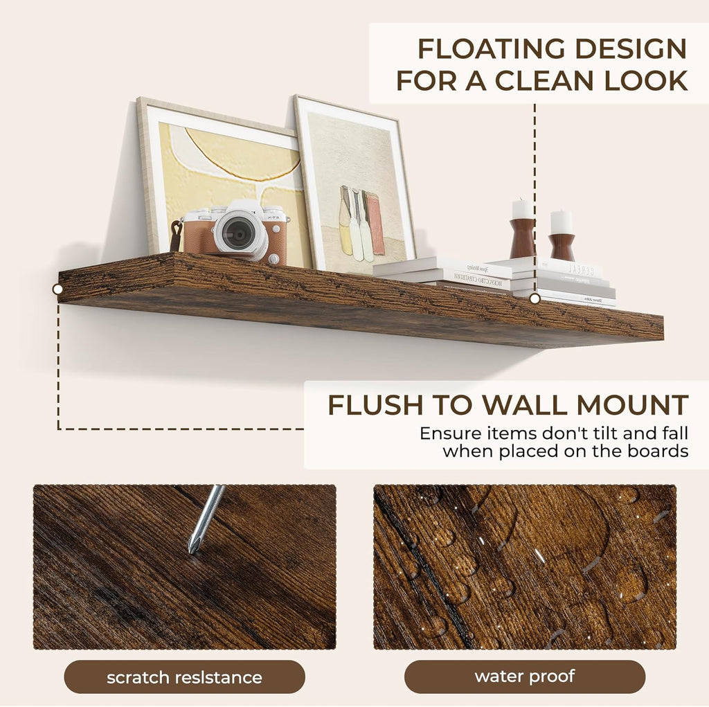 48Inch Floating Shelves for Wall 2 Pack Shelves |Kitchen|Bathroom Wall Mounted Rustic Wood Floating Shelf with