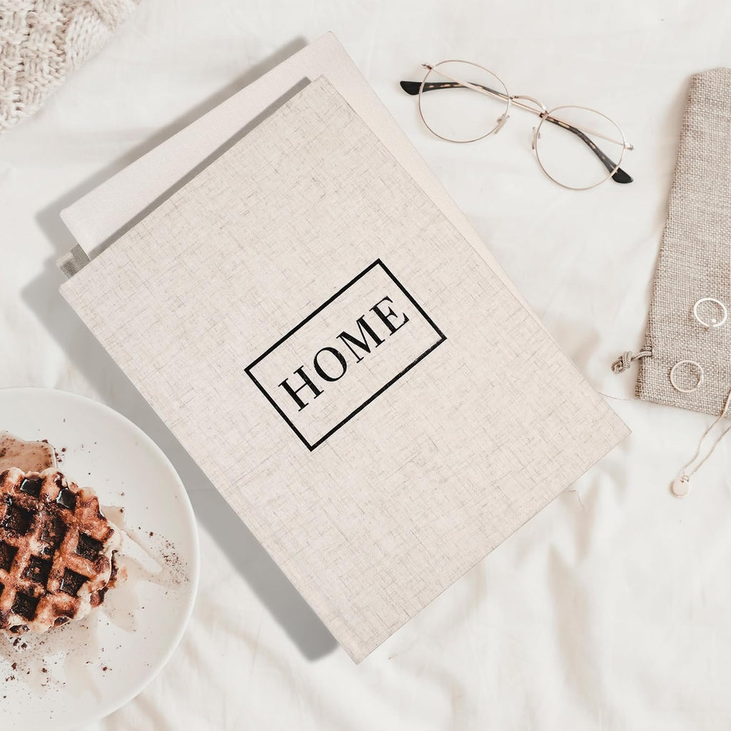 Linen Neutral Coffee Table Books Set of 3,Fashion Designer Hardcover Blank Book Stack, Modern Decorative Books Decor