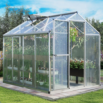 6 x 8 Ft Walk-in Greenhouse with Gutter, Adjustment Skylight