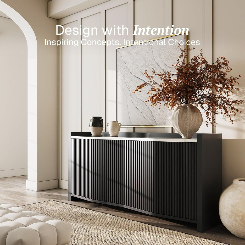 66 Inch Sideboard Buffet Cabinet, Accent Modern Credenza Storage with Adjustable Shelves
