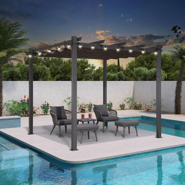 10' X 10' Outdoor Retractable Pergola with Sun Shade Canopy Patio Metal Shelter for Porch Garden Pavilion Grill Gazebo