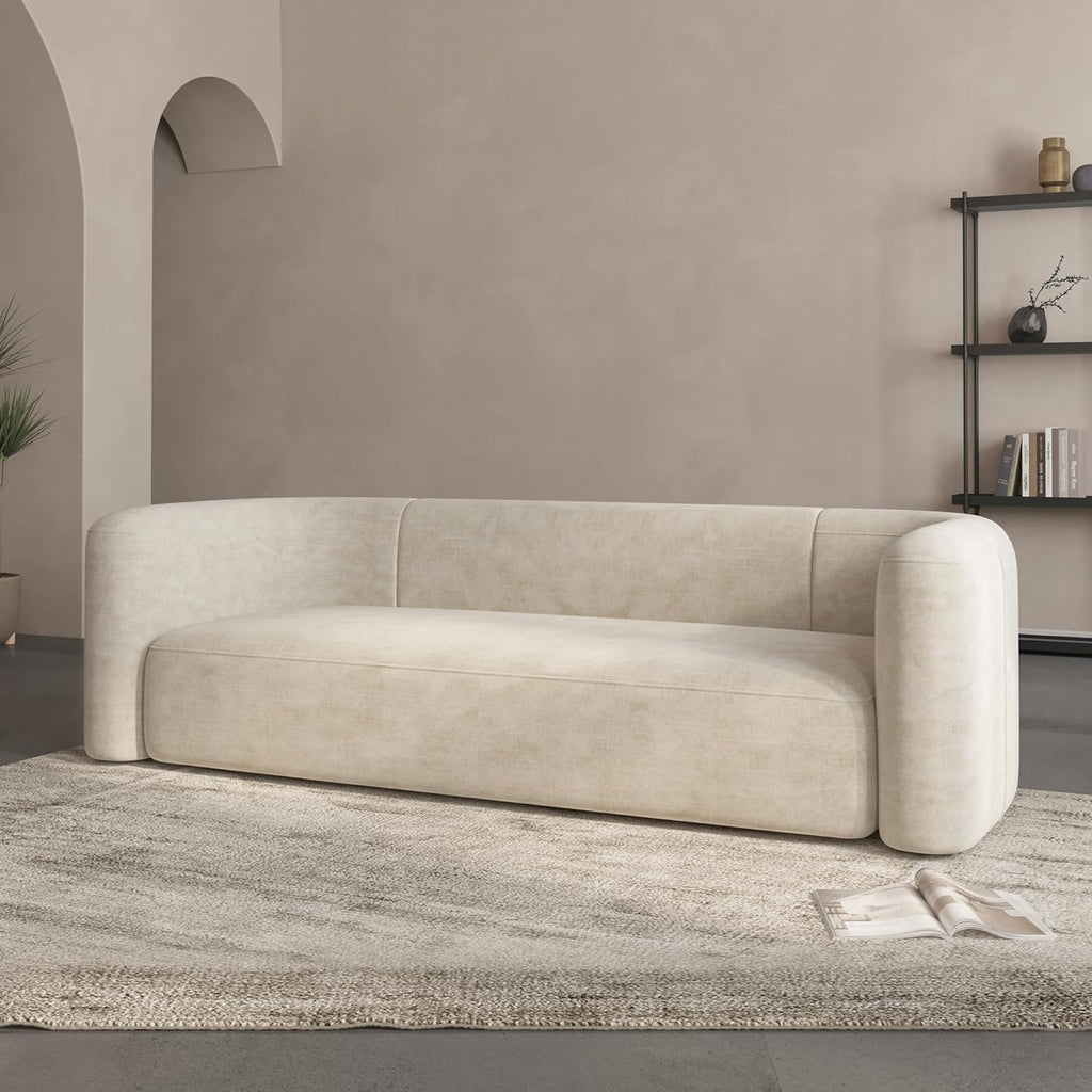Luxury Modern Tight Curved Back Velvet Sofa, Minimalist Style Comfy Couch for Living Room Apartment, 3 Seater