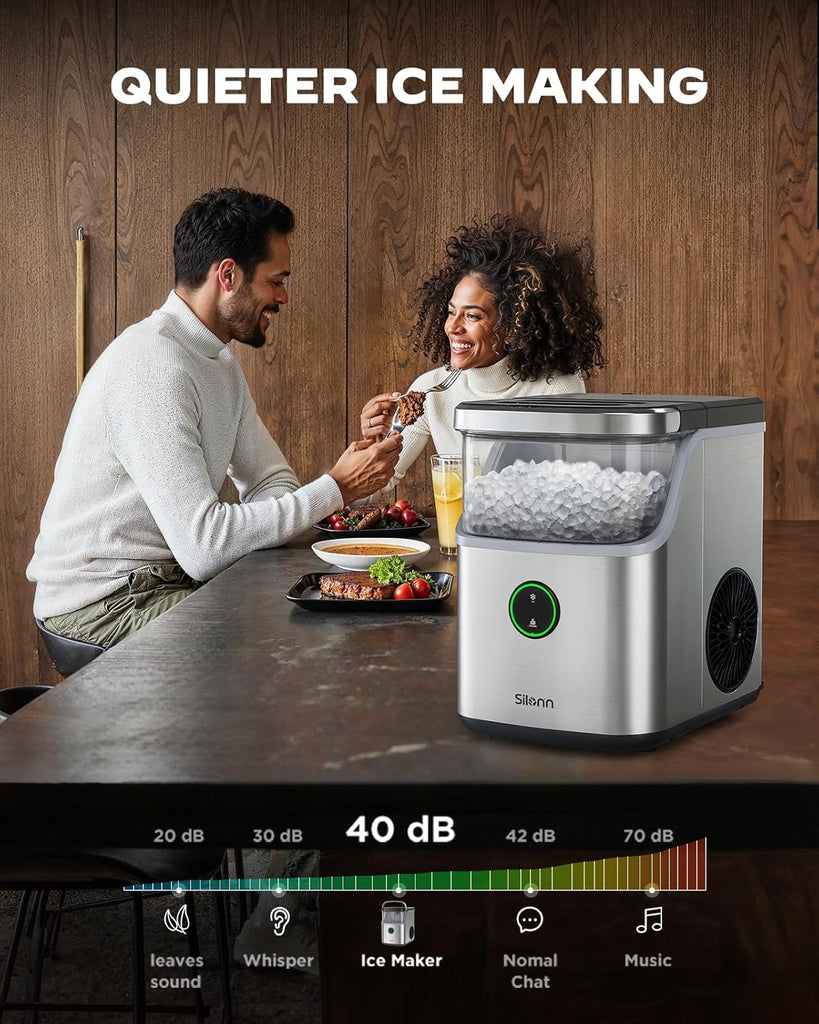 Nugget Ice Maker Countertop, Ice Basket with Handle, Quiet Operation & Self Cleaning Ice Machine, Chewable Ice, 33
