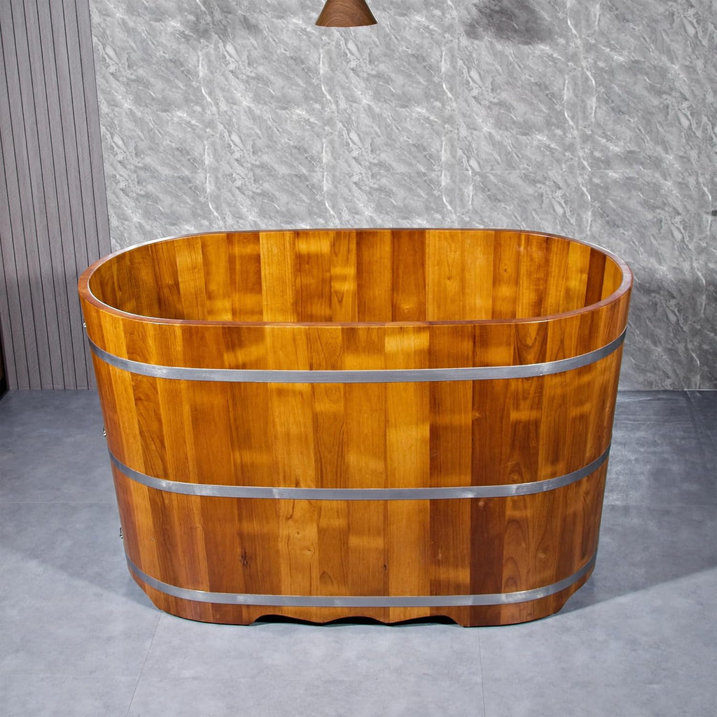 54-Inch Japanese Bathtub & Deep Soaking Tub, Freestanding Wooden Soaking Bathtub Handcrafted from Solid Rubberwood