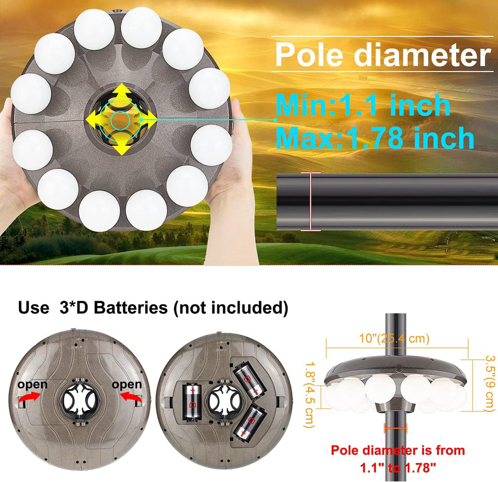 Patio Umbrella Light, 3xD Battery Operated Umbrella Pole Light with Remote 80Ft Through Wall, 12 Bulb 60 LEDs, 4 Modes