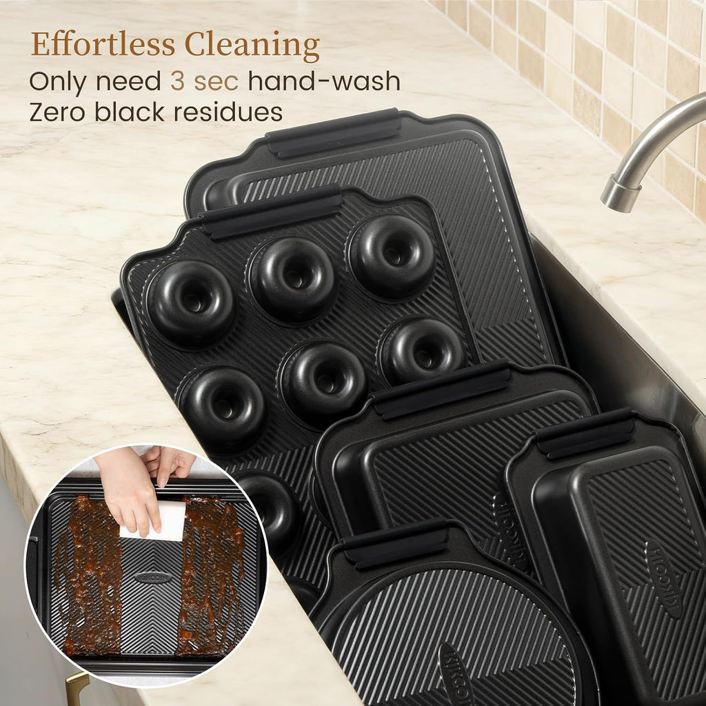 25 PCS Stackable Pans Set, Non-stick Bakeware Sets with Silicone Handles, 450°F Oven Safe Cookie Sheets for , Easy