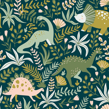 17.5"x275" Floral Dinosaur Peel and Stick Wallpaper Kids Boy Nursery Wallpaper Green Woodland Animal Wall Paper Peel