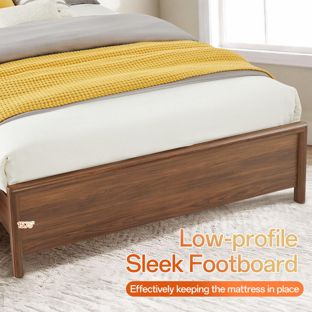 Queen Bed Frame with Headboard, Mid-Century Modern Queen-Size Bedframe with Wood Slat Support, Noise Free, No Box