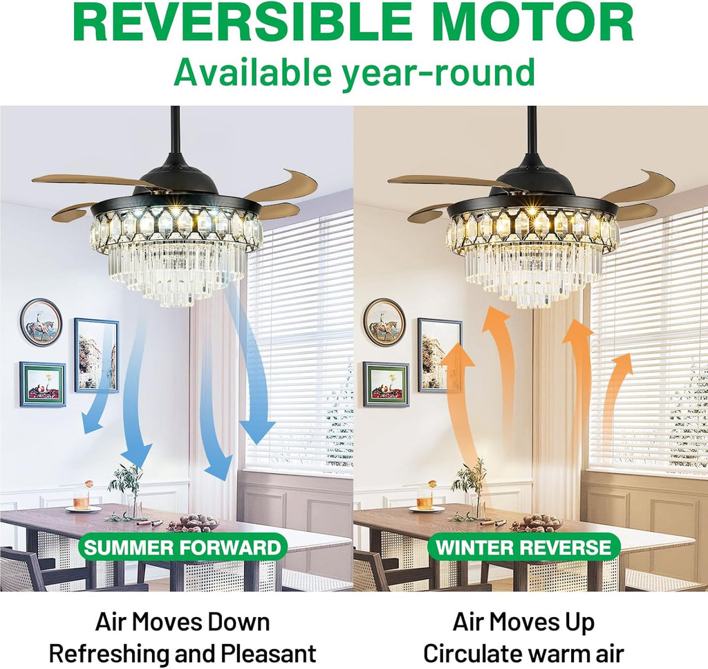 42 Inch Black Fandelier Ceiling Fan with App Remote Control and Bluetooth Speaker