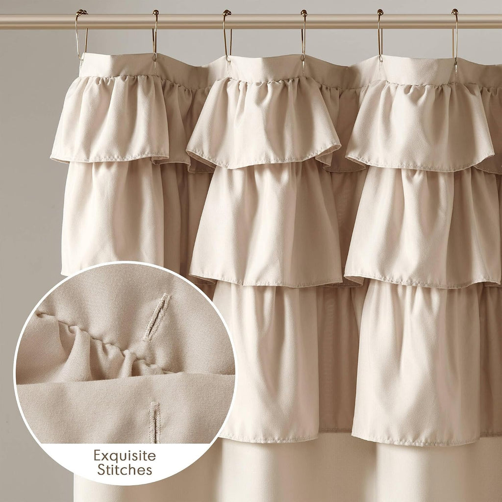 Grace Ruffle Shower Curtain , 72"x 72", Beige | Farmhouse Cottage Top, Machine Washable, Shabby Chic Ruffled Decor
