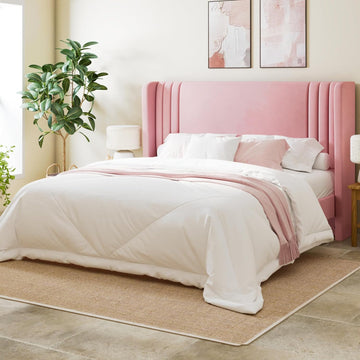 Full Velvet Platform Bed Frame with Vertical Tufted Wingback Headboard, Easy Assembly, Under Bed Storage